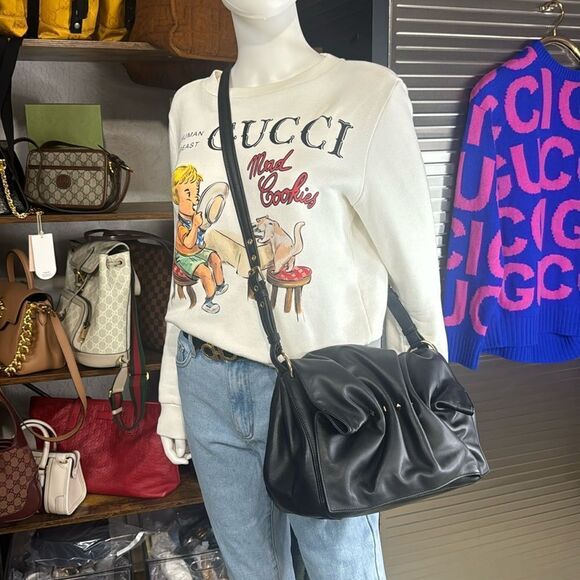 Valentino Garavani $2795 Rockstud Ruched Bloomy Black Leather Bag - Picture 14 of 14